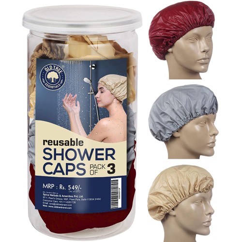 Old Tree Reusable Shower Cap Assorted Color Pack Of 3